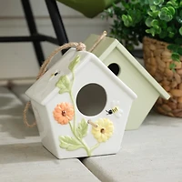 Embossed Bees and Flowers Ceramic Birdhouse
