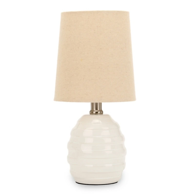 Ivory Ribbed Ceramic Mini Table Lamp