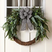 Black and White Striped Ribbon Eucalyptus Wreath