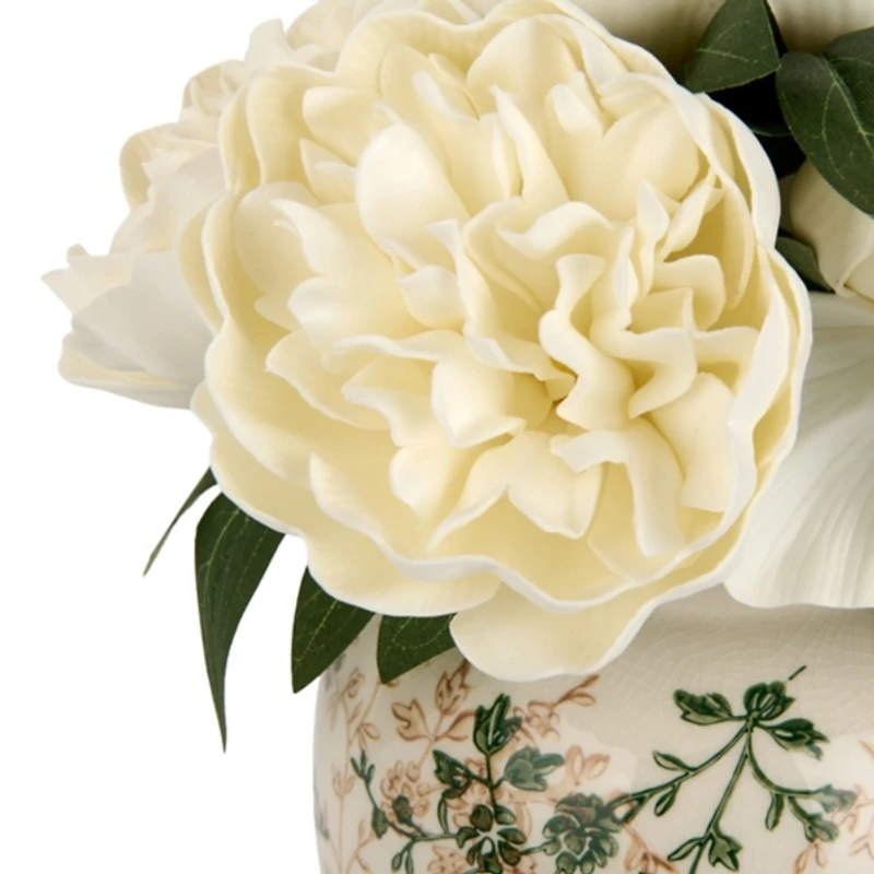 White Peony Toile Vase Arrangement