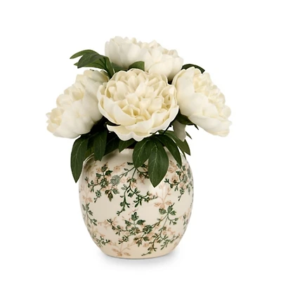 White Peony Toile Vase Arrangement