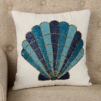 Blue Beaded Seashell Pillow