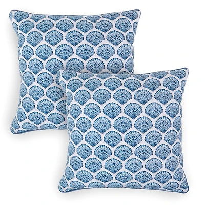 Blue Printed Seashells Pillows, Set of 2