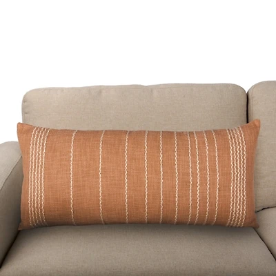 Terracotta Linen Lines Lumbar Pillow