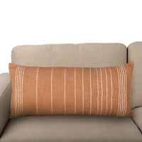 Terracotta Linen Lines Lumbar Pillow