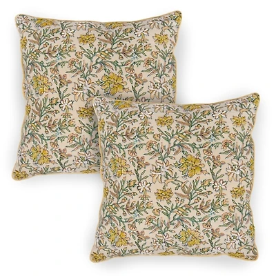 Yellow Floral Meadow Pillows, Set of 2