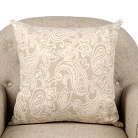 Taupe Paisley Jacquard Pillow