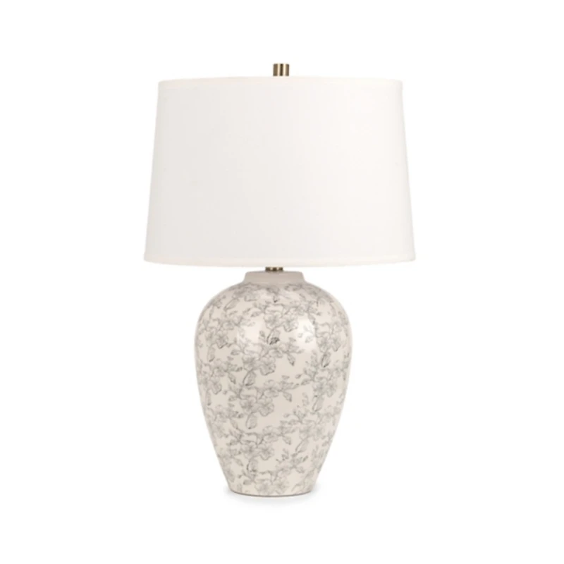 White Painted Flowers Ceramic Table Lamp