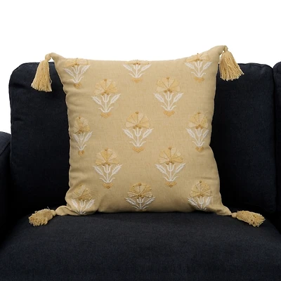 Yellow Farah Embroidered Floral Pillow