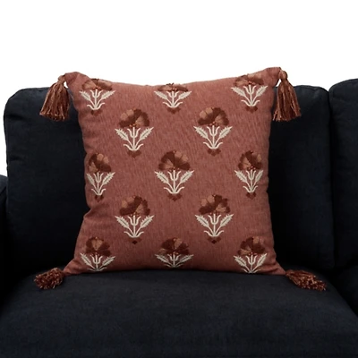 Rust Farah Embroidered Floral Pillow