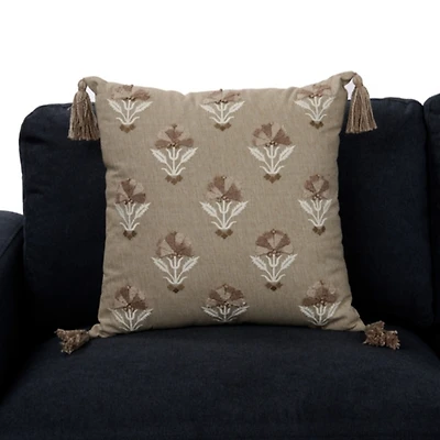 Taupe Farah Embroidered Floral Pillow