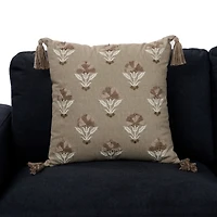 Taupe Farah Embroidered Floral Pillow