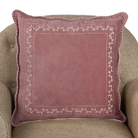 Mauve Velvet Embroidered Floral Border Pillow