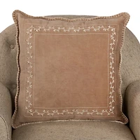 Taupe Velvet Embroidered Floral Border Pillow