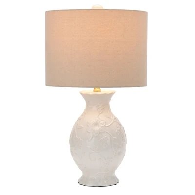 White Embossed Floral Ceramic Table Lamp