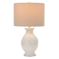 White Embossed Floral Ceramic Table Lamp