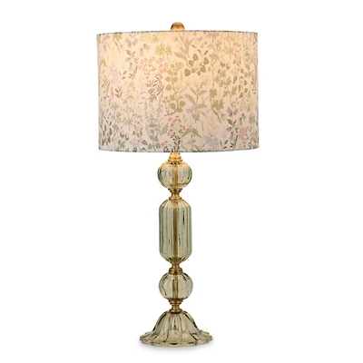 Green Glass Floral Shade Table Lamp