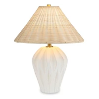 White Geometric Rattan Shade Table Lamp
