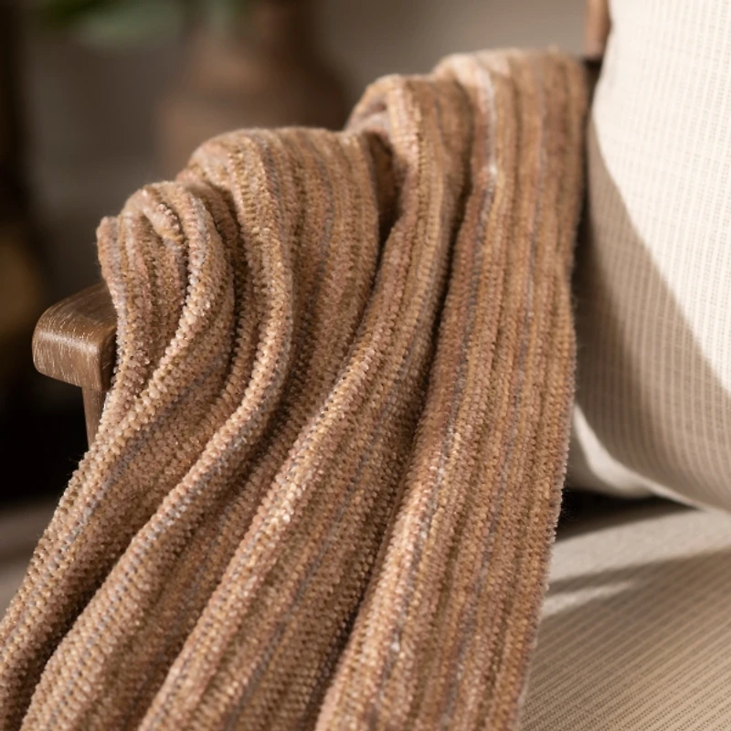 Taupe Tonal Ribbed Chenille Throw