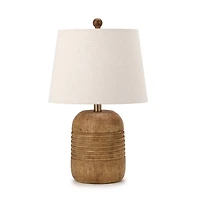 Brown Wood Finish Ribbed Table Lamp