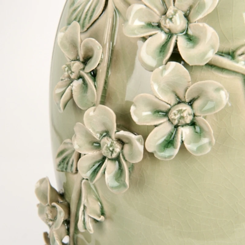 Green Ceramic 3D Flowers Table Lamp