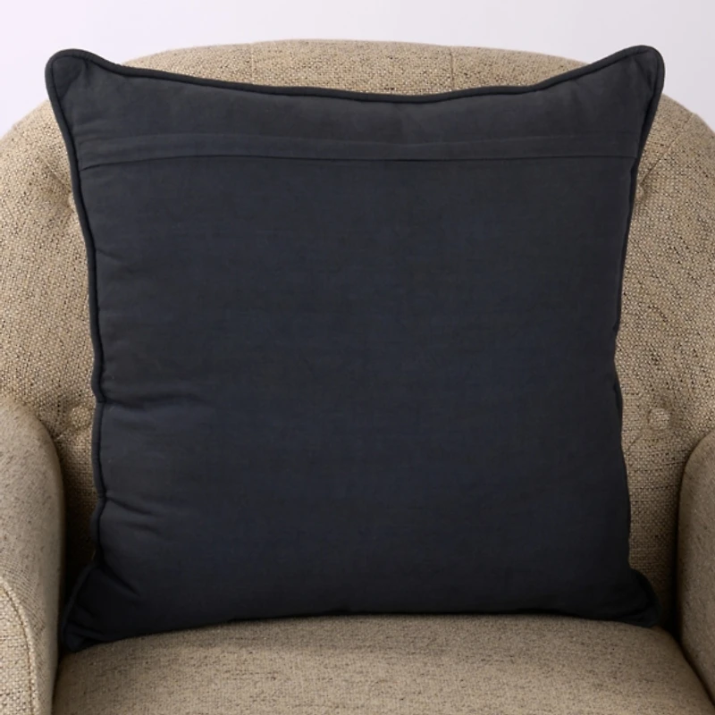 Midnight Blue Embroidered Floral Pillow