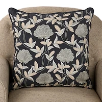 Midnight Blue Embroidered Floral Pillow