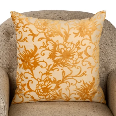 Yellow Cut Velvet Floral Pillow