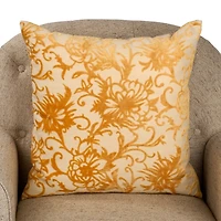 Yellow Cut Velvet Floral Pillow