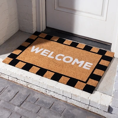 Welcome Checkered Border Doormat