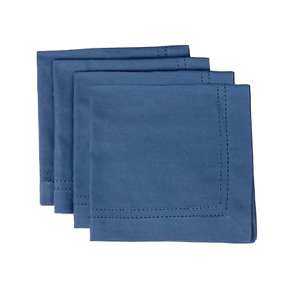 Blue Hemstitch Cotton Napkins, Set of 4