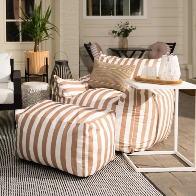 Taupe Striped Comfy Foam Outdoor Ottoman