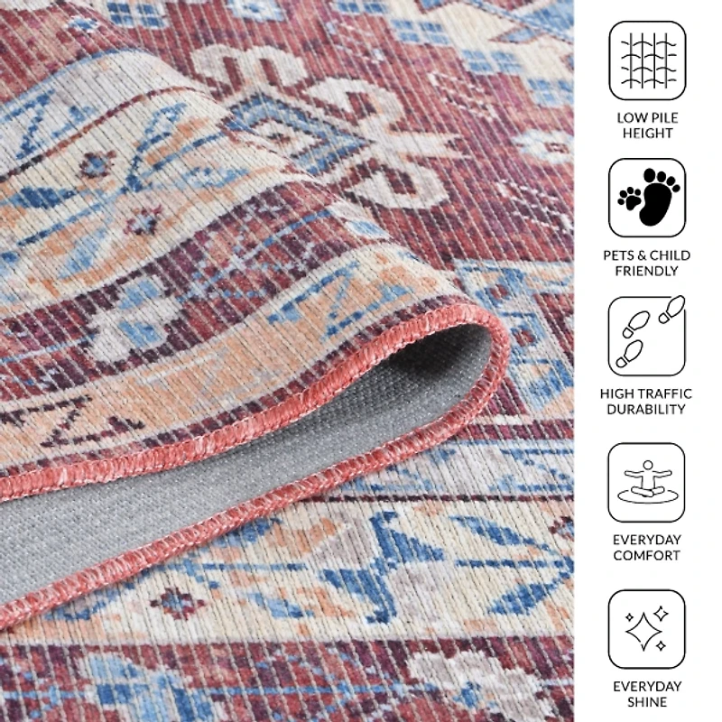 Maroon Alaska Medallion Washable Area Rug, 9x11