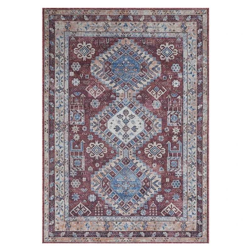 Maroon Alaska Medallion Washable Area Rug, 9x11