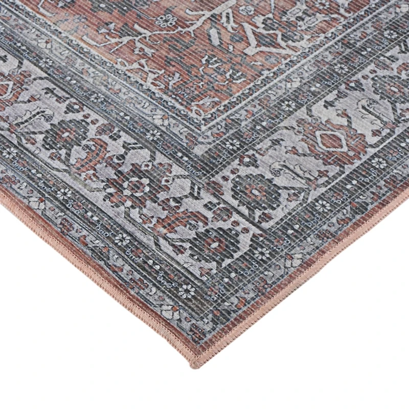 Red & Gray Alaska Floral Washable Area Rug, 9x11