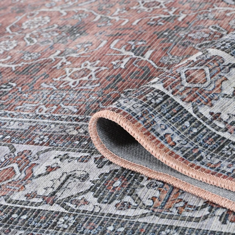 Red & Gray Alaska Floral Washable Area Rug, 9x11