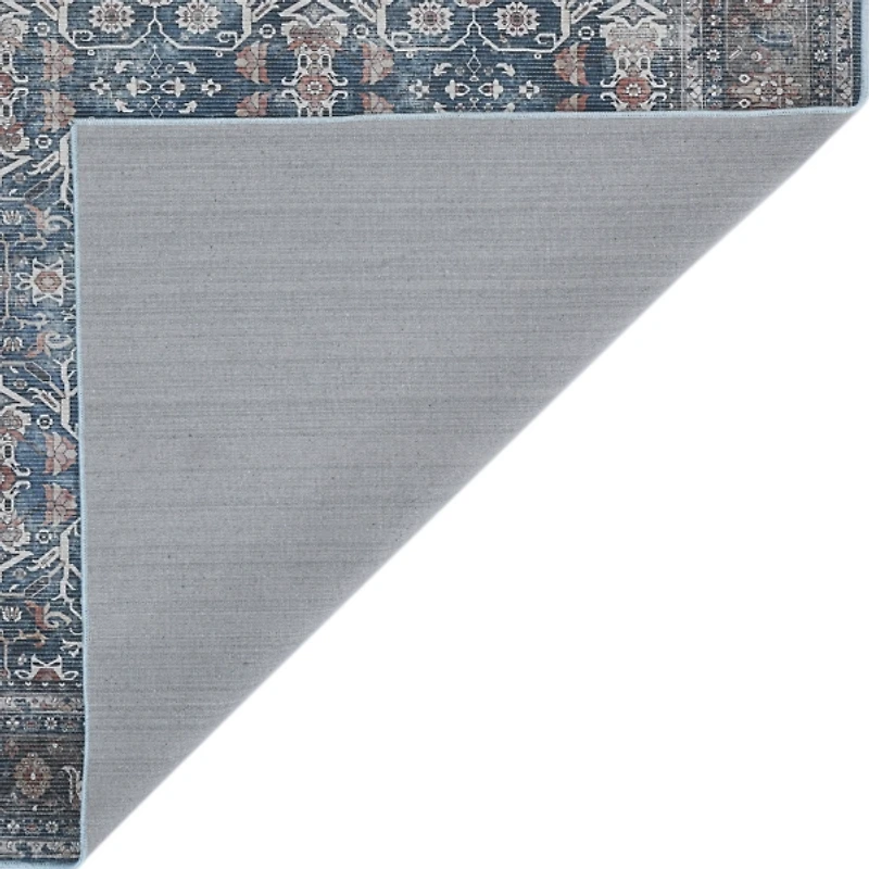 Blue Alaska Floral Washable Area Rug, 9x11