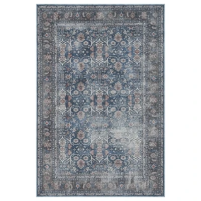 Blue Alaska Floral Washable Area Rug, 9x11