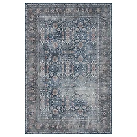 Blue Alaska Floral Washable Area Rug, 9x11