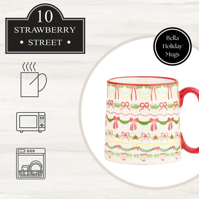 Bella Garland Christmas Mugs, Set of 4