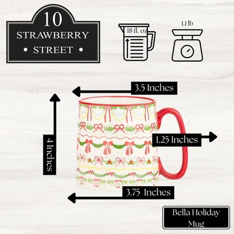 Bella Garland Christmas Mugs, Set of 4