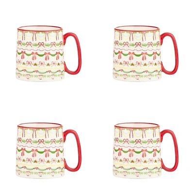 Bella Garland Christmas Mugs, Set of 4