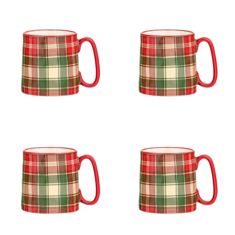 Bella Tartan Christmas Mugs, Set of 4