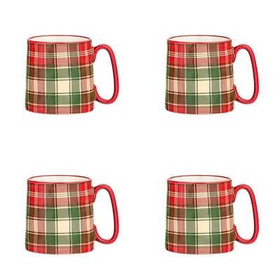 Bella Tartan Christmas Mugs, Set of 4