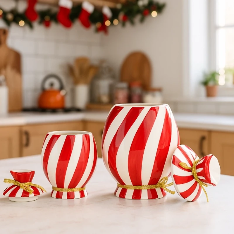 Peppermint Candy Canisters, Set of 2