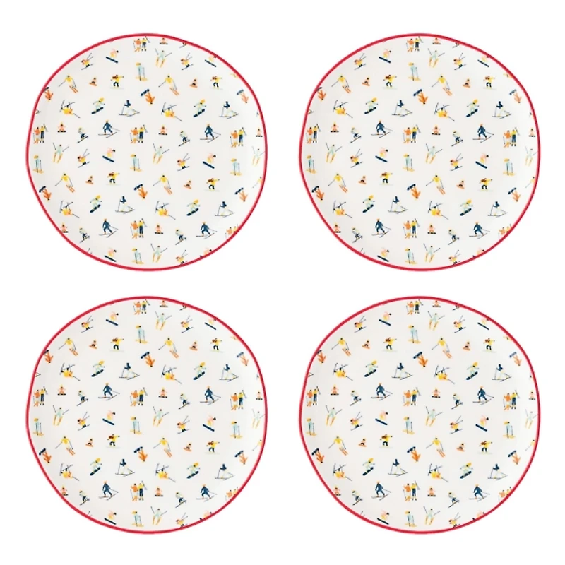 Bella Skiers Christmas Appetizer Plates, Set of 4