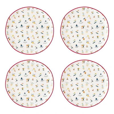 Bella Skiers Christmas Appetizer Plates, Set of 4