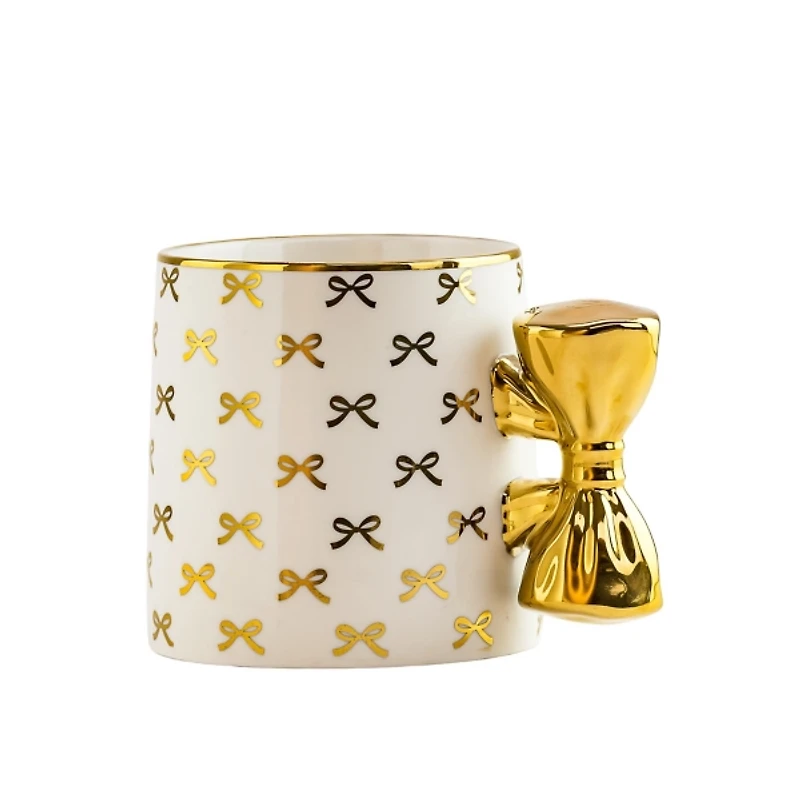 Gold Bow Handle Mugs, Set of 4