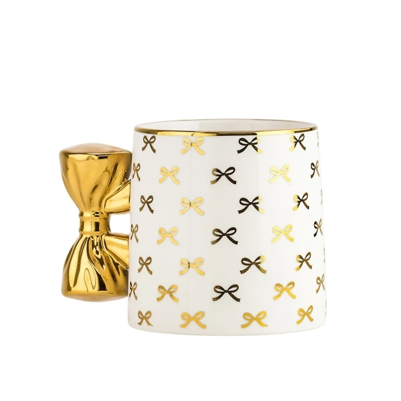 Gold Bow Handle Mugs, Set of 4
