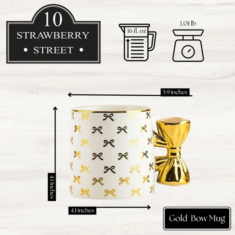 Gold Bow Handle Mugs, Set of 4